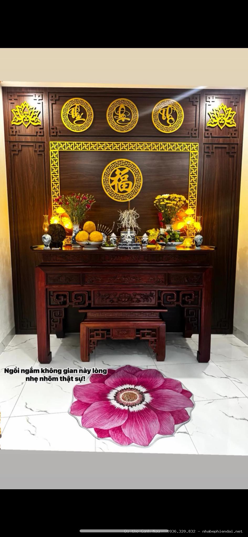 Bàn thờ gỗ sồi chạm mây cho chung cư - Kho bàn thờ hiện đại